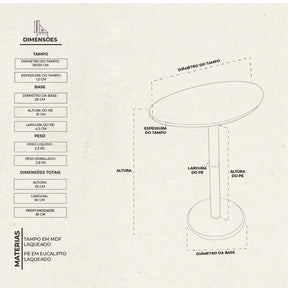 Mesa Lateral Monopé Laqueada Design Orgânico 35x50cm
